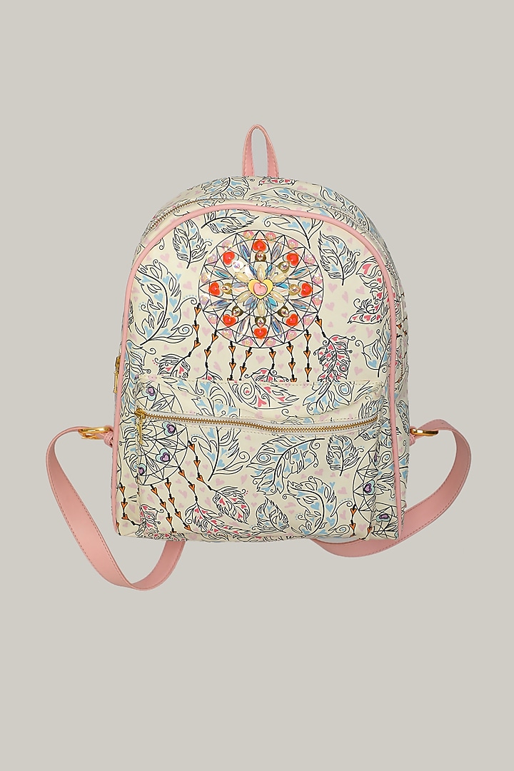 White Printed & Embroidered Bag by Manish Arora at Pernia's Pop Up Shop