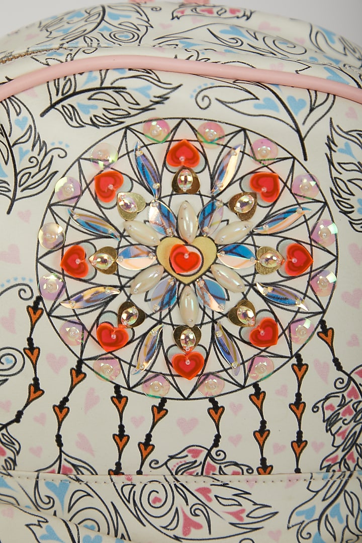 White Printed & Embroidered Bag by Manish Arora at Pernia's Pop Up Shop