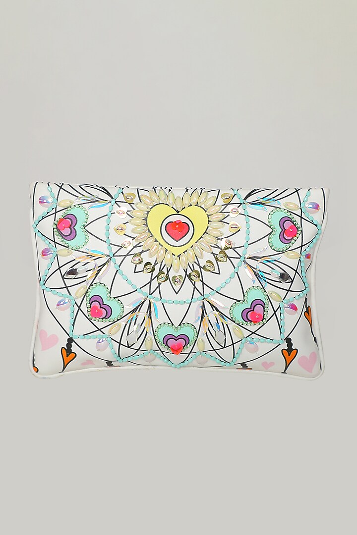 White Floral Printed Bag by Manish Arora at Pernia's Pop Up Shop