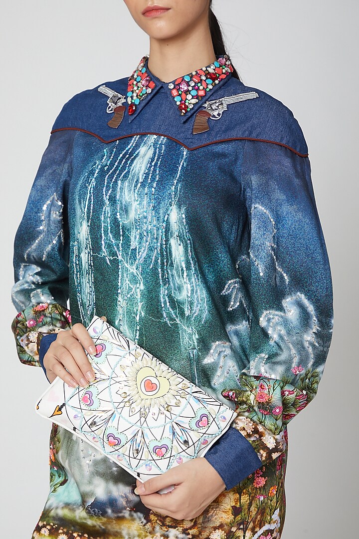 White Floral Printed Bag by Manish Arora at Pernia's Pop Up Shop