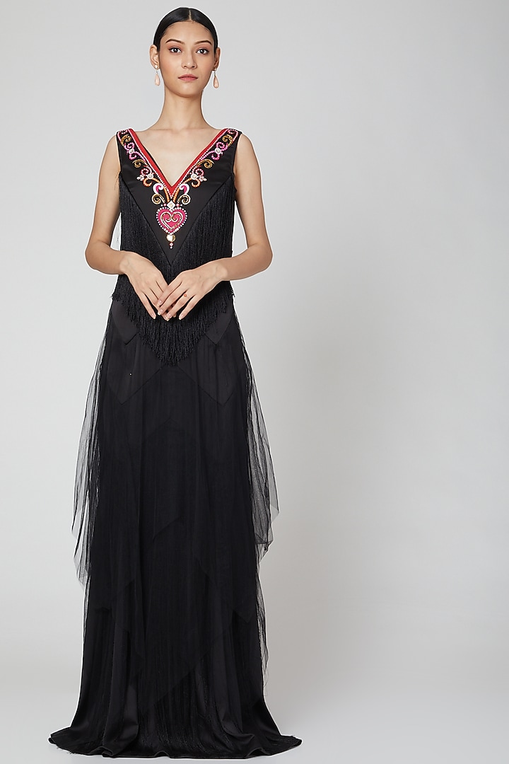 Black Embellished Maxi Dress by Manish Arora