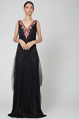 Black Embellished Maxi Dress by Manish Arora