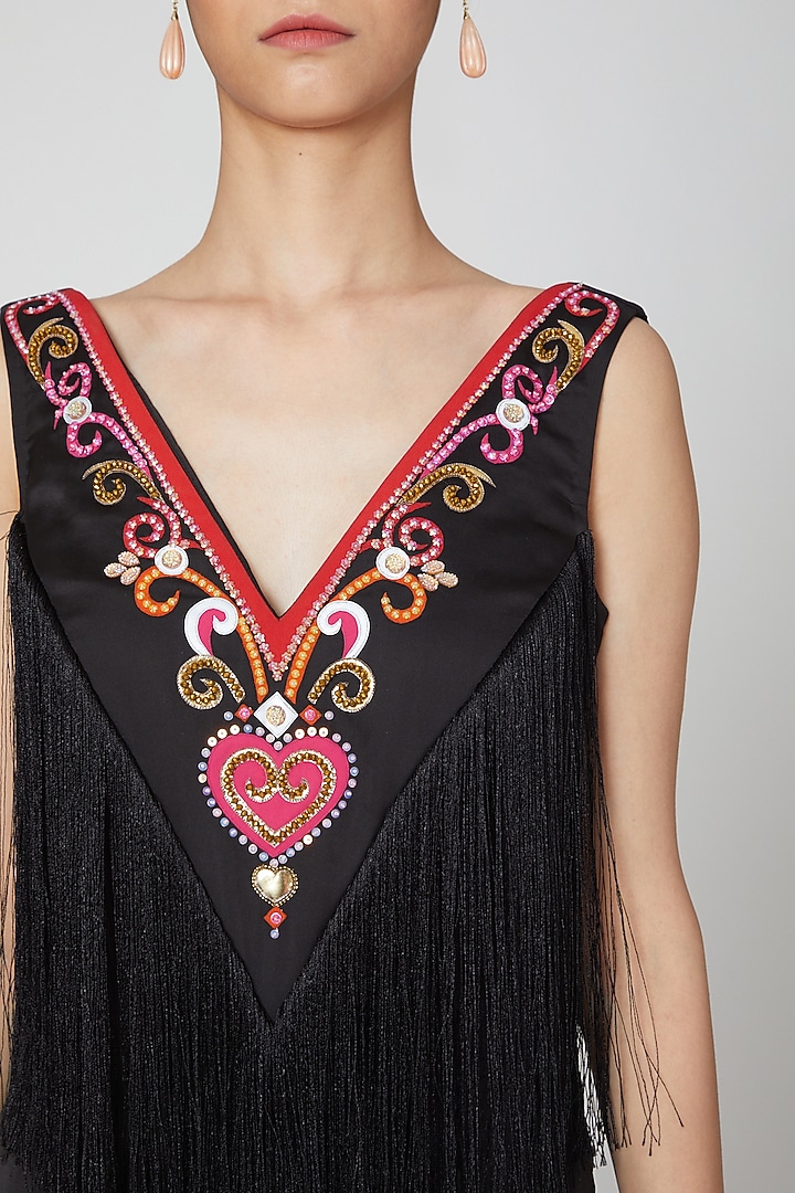 Black Embellished Maxi Dress by Manish Arora at Pernia's Pop Up Shop