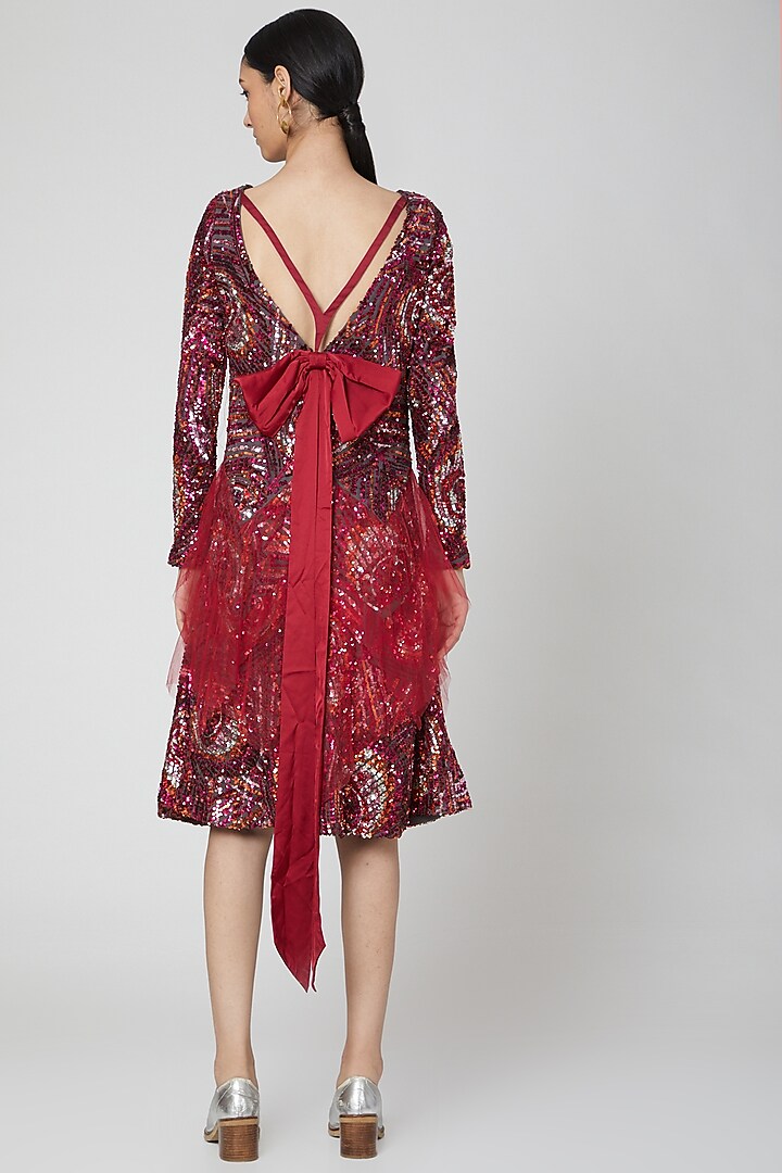 Maroon Sequin Embellished Dress by Manish Arora at Pernia's Pop Up Shop