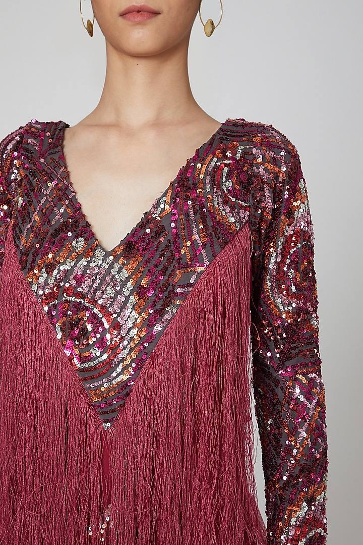 Maroon Sequin Embellished Dress by Manish Arora at Pernia's Pop Up Shop