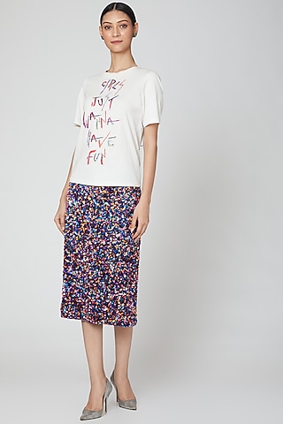 Purple Embroidered Midi Skirt by Manish Arora