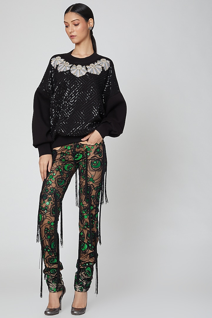 Black Zardosi Embroidered Pants by Manish Arora