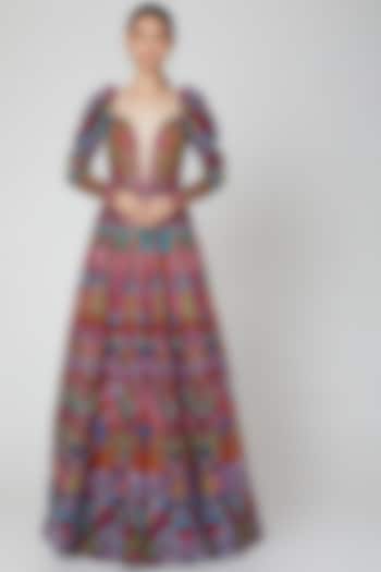 Maroon Appliques Embroidered Party Wear Dress by Manish Arora at Pernia's Pop Up Shop