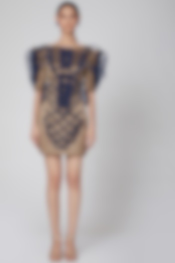 Cobalt Blue Zardosi Embroidered Party Wear Dress by Manish Arora at Pernia's Pop Up Shop