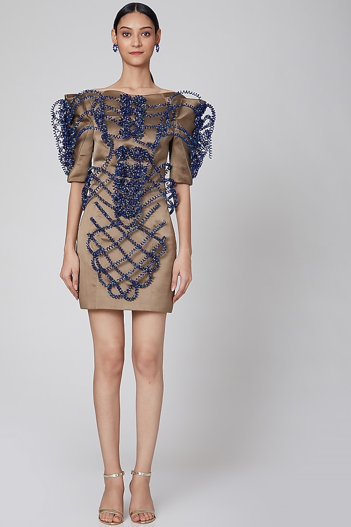 Cobalt Blue Zardosi Embroidered Party Wear Dress by Manish Arora at Pernia's Pop Up Shop