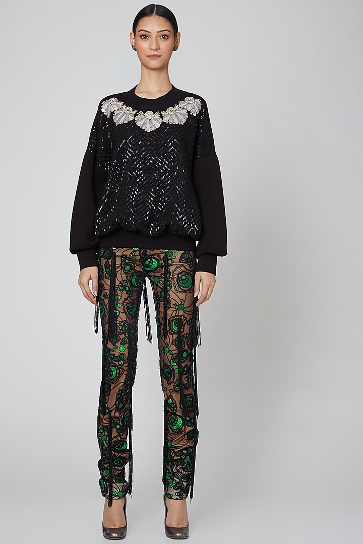 Black Zardosi Embroidered Top by Manish Arora at Pernia's Pop Up Shop