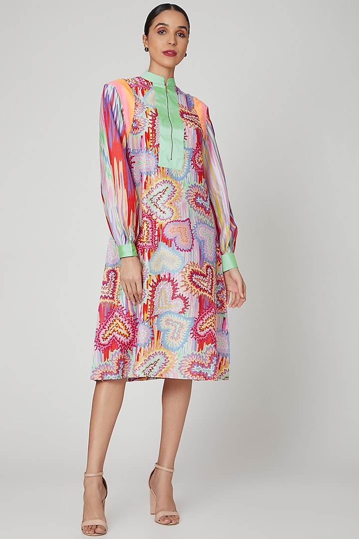 Multi Colored Printed Silk Dress by Manish Arora