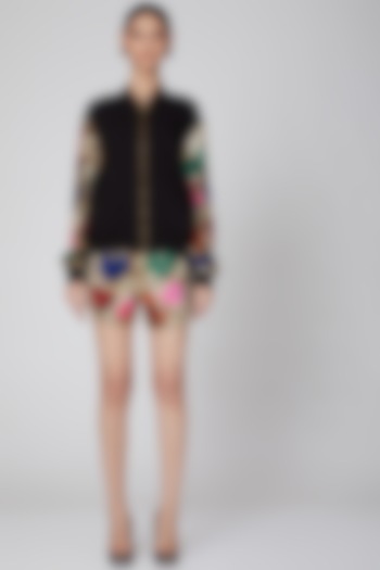 Black Sequins Embroidered Shorts by Manish Arora