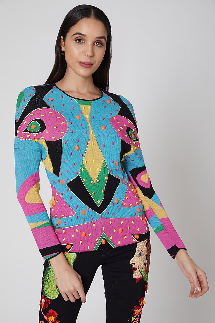 Multi Colored Knitted Sweater by Manish Arora at Pernia's Pop Up Shop