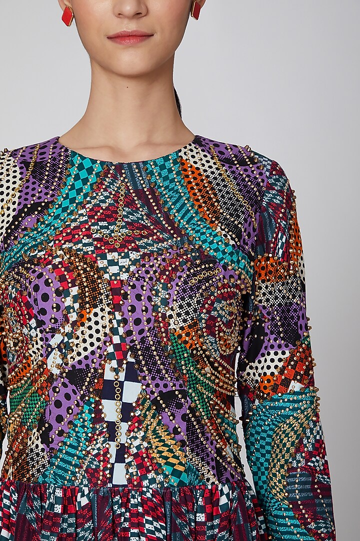 Mint Green Embroidered Party Wear Dress by Manish Arora at Pernia's Pop Up Shop