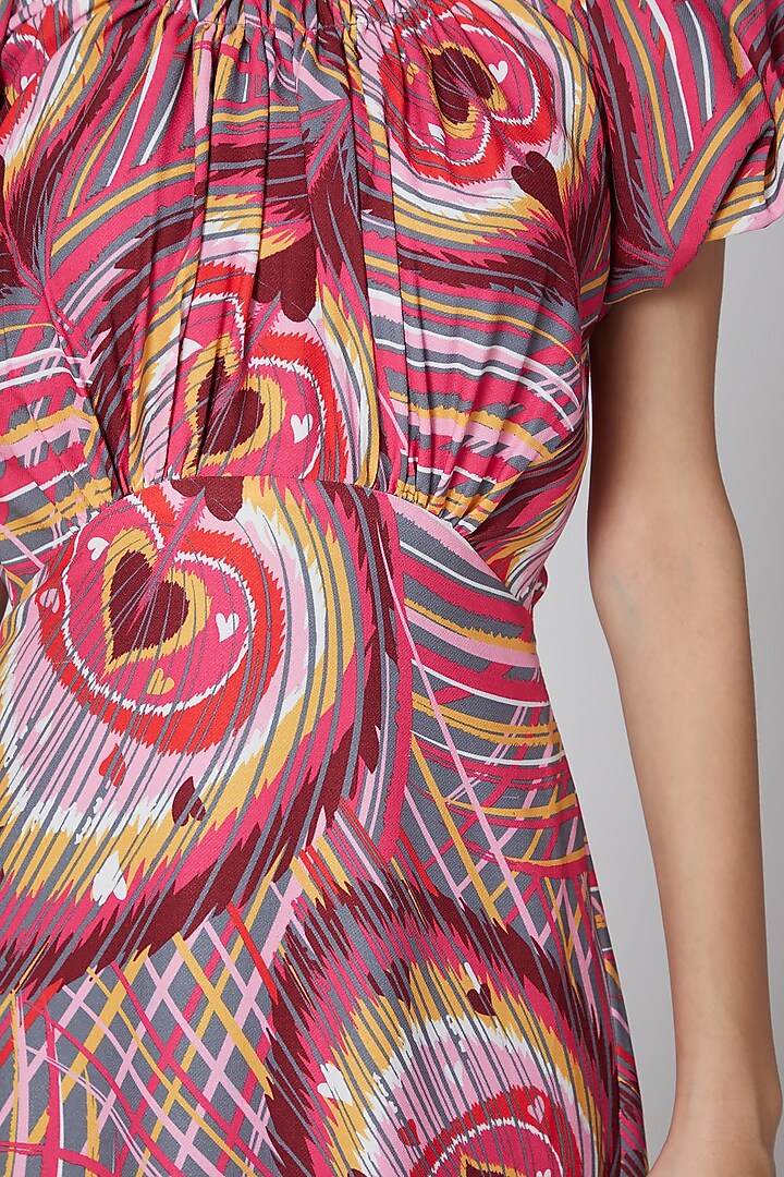 Maroon Peacock Printed Vacation Dress by Manish Arora at Pernia's Pop Up Shop