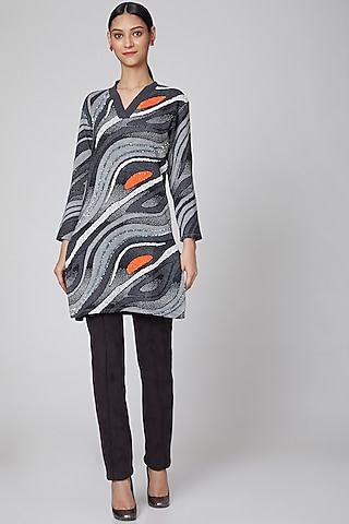 Silver Appliques Embroidered Dress by Manish Arora