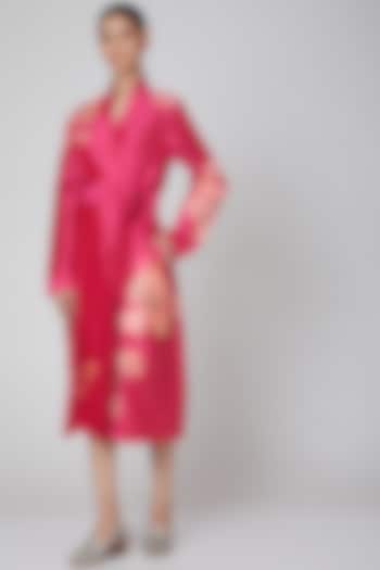 Fuchsia Dress With Brocade Patch Work by Manish Arora