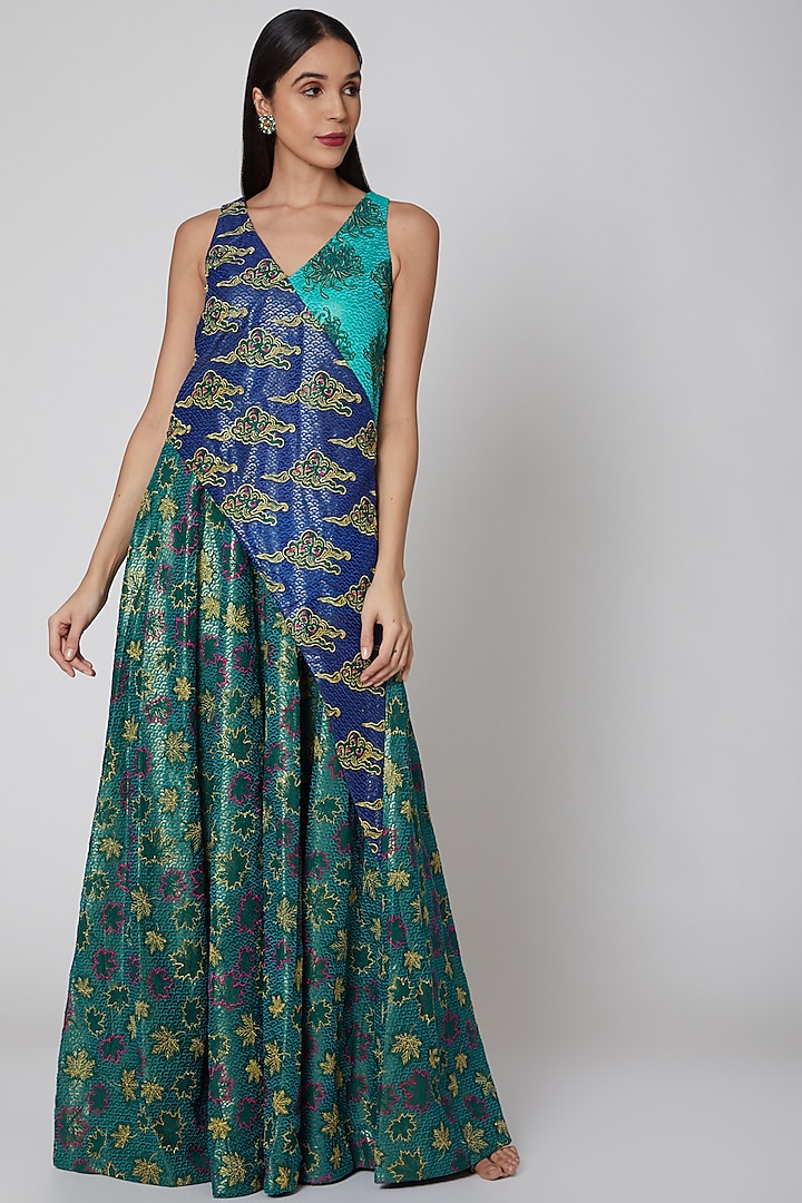 Mint Green Embroidered Maxi Dress by Manish Arora