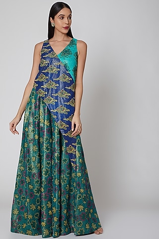 Mint Green Embroidered Maxi Dress by Manish Arora