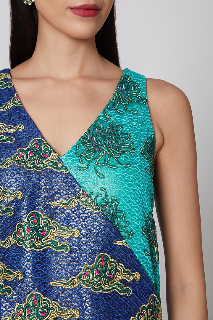 Mint Green Embroidered Maxi Party Wear Dress by Manish Arora at Pernia's Pop Up Shop