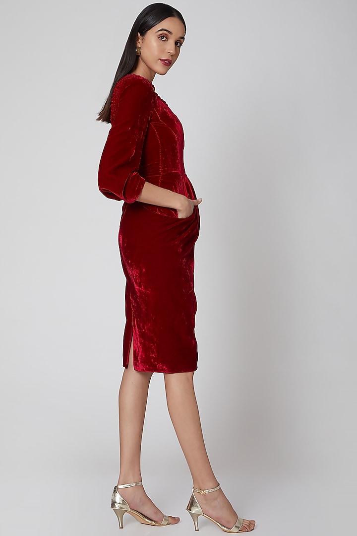 Maroon Draped Cocktail Dress by Manish Arora at Pernia's Pop Up Shop