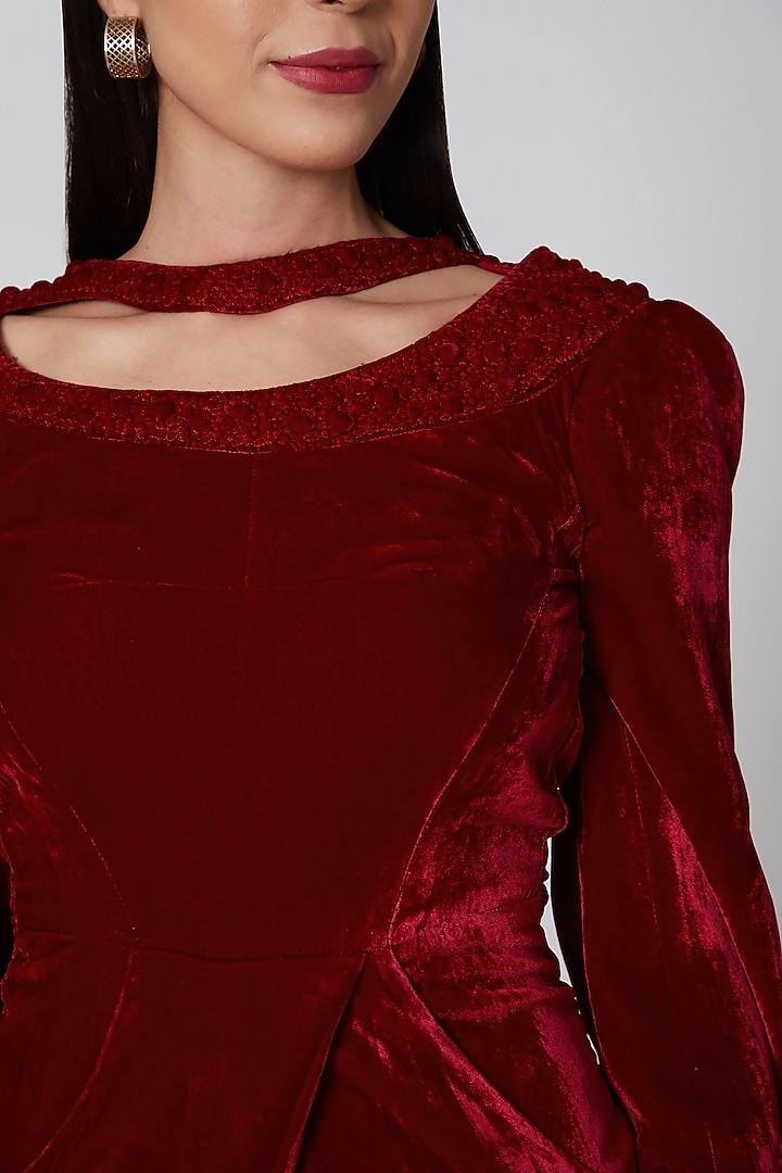 Maroon Draped Cocktail Dress by Manish Arora at Pernia's Pop Up Shop