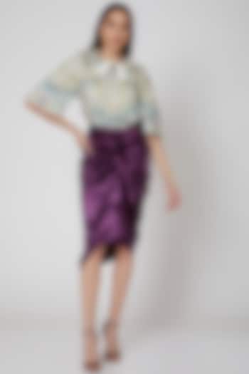 Purple Draped Satin Skirt by Manish Arora at Pernia's Pop Up Shop