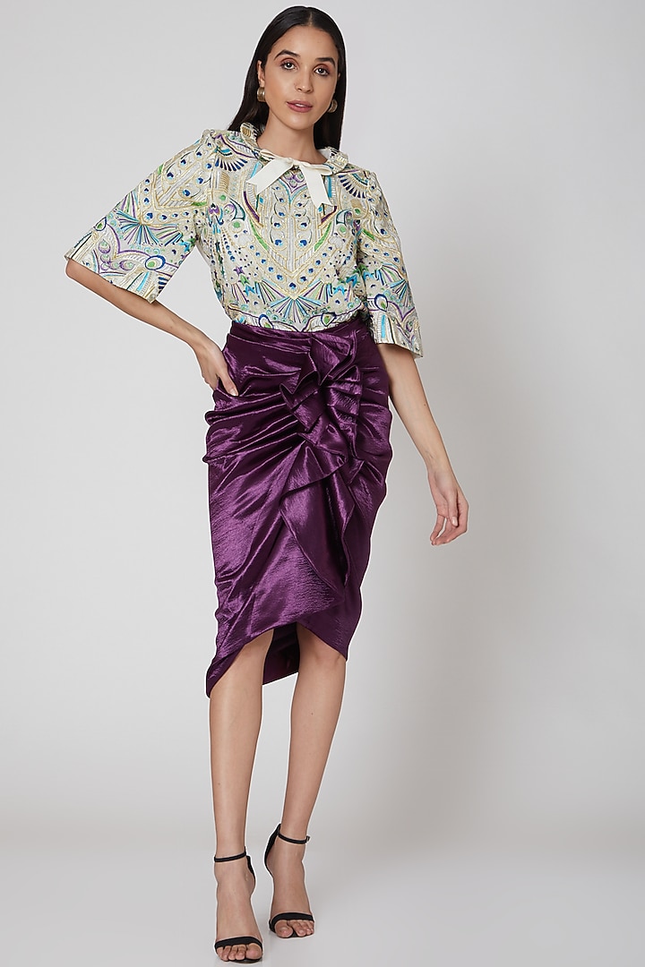 Purple Draped Satin Skirt by Manish Arora at Pernia's Pop Up Shop