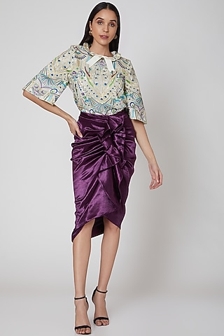 Purple Draped Satin Skirt by Manish Arora