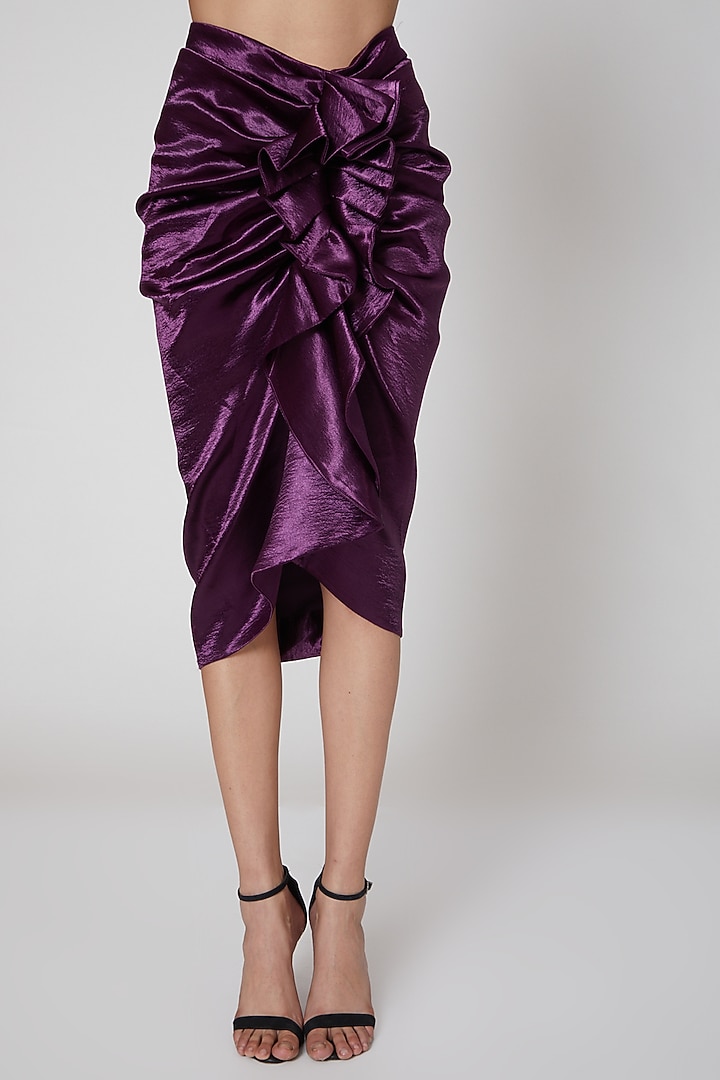 Purple Draped Satin Skirt by Manish Arora at Pernia's Pop Up Shop