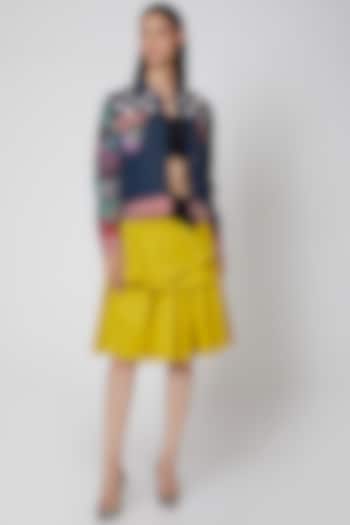 Navy Blue Embroidered Denim Jacket  by Manish Arora at Pernia's Pop Up Shop