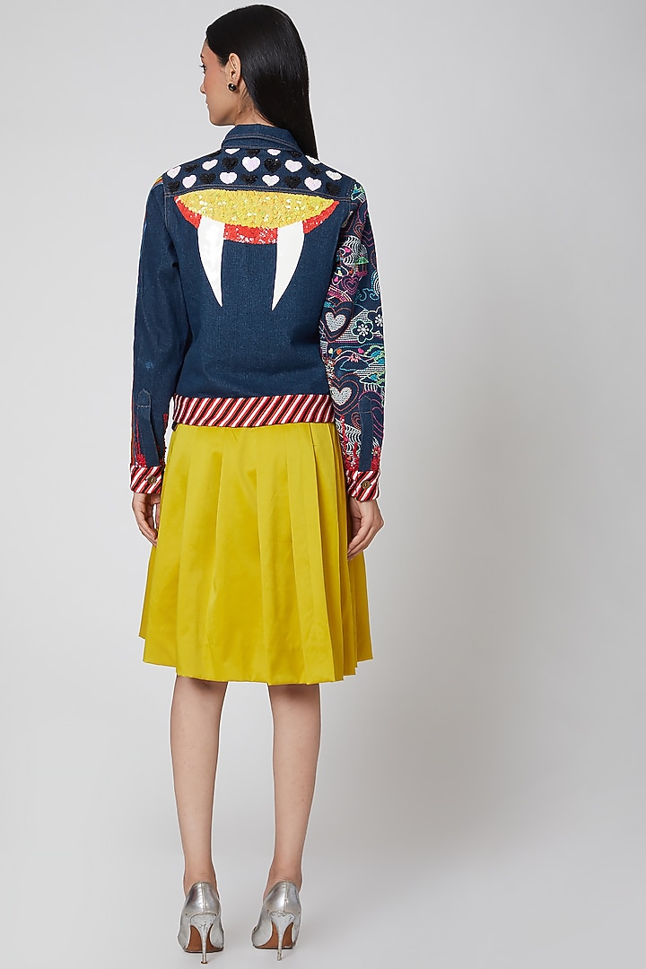 Navy Blue Embroidered Denim Jacket by Manish Arora at Pernia's Pop Up Shop