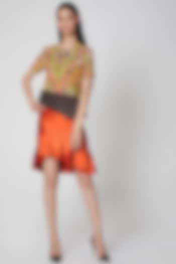 Orange Pleated Skirt by Manish Arora