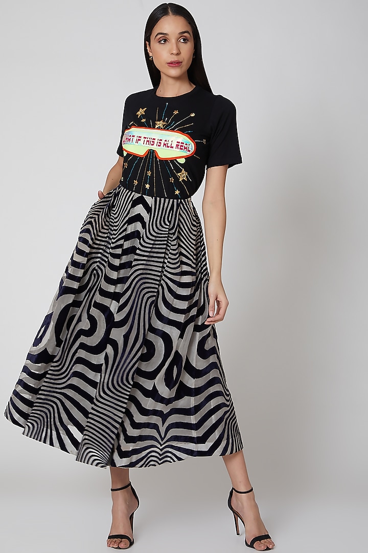 Black Techno Striped Skirt by Manish Arora