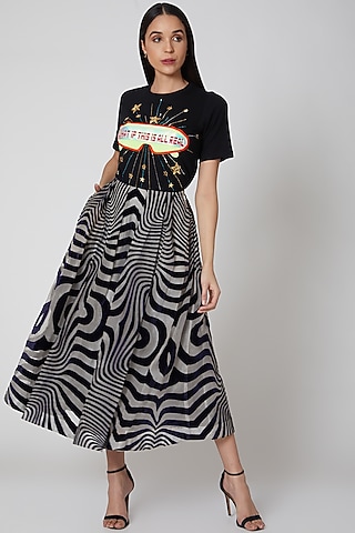 Black Techno Striped Skirt by Manish Arora