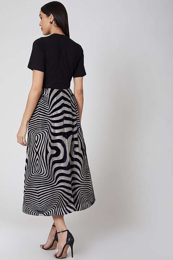 Black Techno Striped Skirt by Manish Arora at Pernia's Pop Up Shop