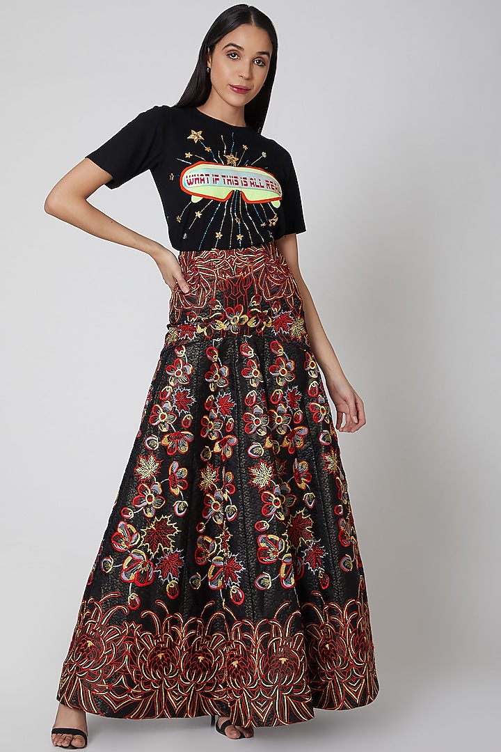 Multi Colored Embroidered Floral Skirt by Manish Arora at Pernia's Pop Up Shop