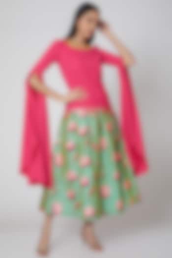 Olive Green Printed Skirt by Manish Arora