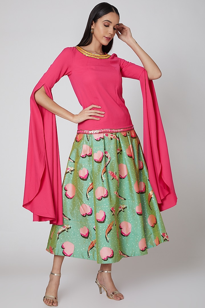 Olive Green Printed Skirt by Manish Arora