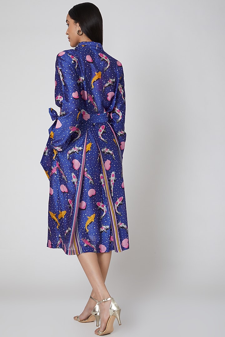 Royal Blue Printed Wrap Dress by Manish Arora at Pernia's Pop Up Shop