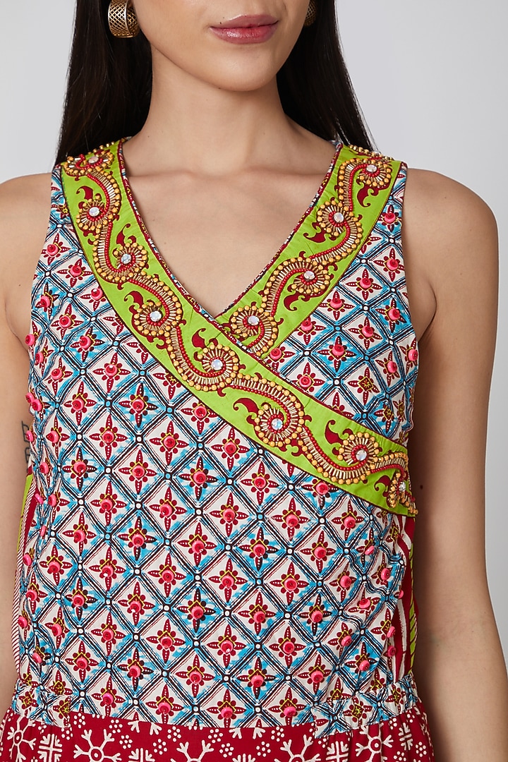 Multi Colored Embroidered Sleeveless Party Wear Dress by Manish Arora at Pernia's Pop Up Shop