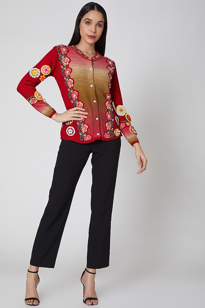 Multi Colored Floral Embroidered Sweater  by Manish Arora
