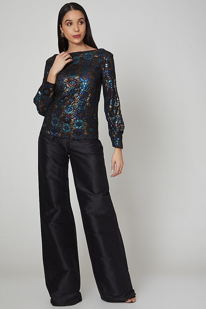 Black Rexine Top by Manish Arora at Pernia's Pop Up Shop