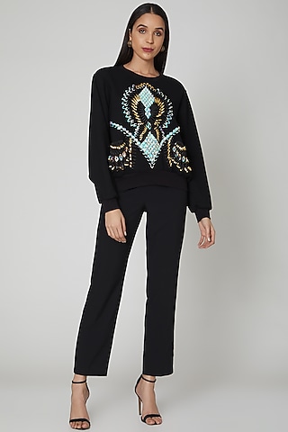 Black Sweatshirt With 3D Laser Cut by Manish Arora