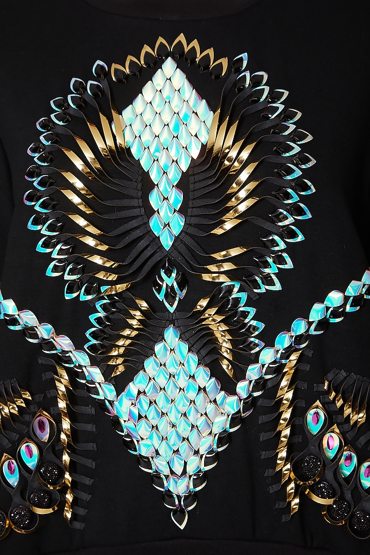 Black Sweatshirt With 3D Laser Cut by Manish Arora at Pernia's Pop Up Shop
