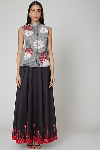Silver Hand Embroidered Jacket by Manish Arora