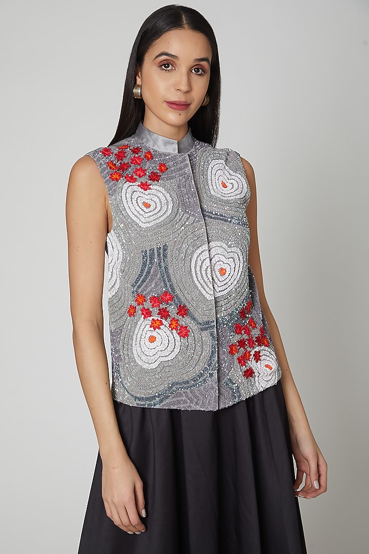 Silver Hand Embroidered Jacket by Manish Arora at Pernia's Pop Up Shop