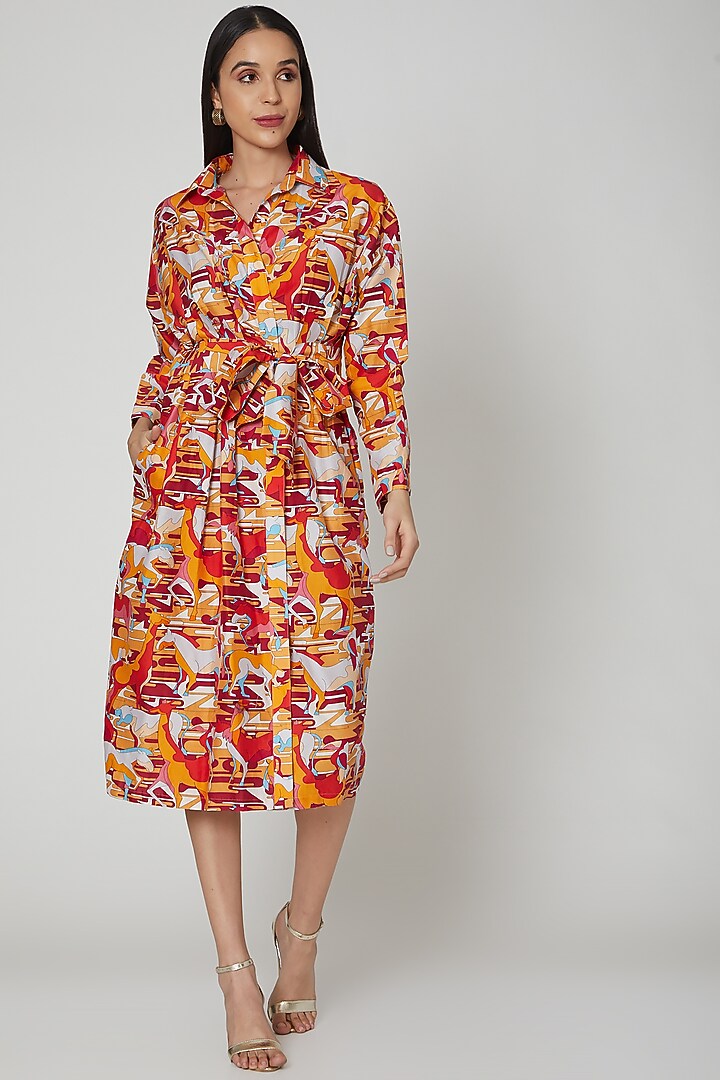 Multi Colored Cotton Chanderi Vacation Dress by Manish Arora at Pernia's Pop Up Shop