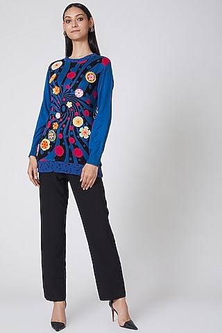 Cobalt Blue Embroidered Sweater by Manish Arora